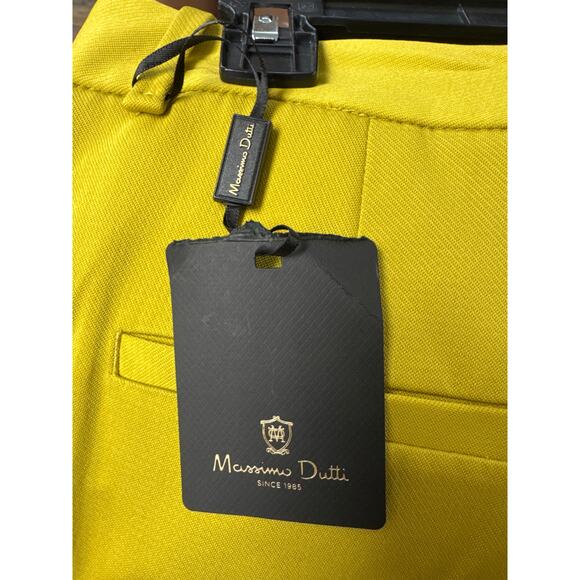 Massimo Dutti Chartreuse Green Crop Pants NWT Pleated High Rise Size 8 Preppy - Picture 5 of 8